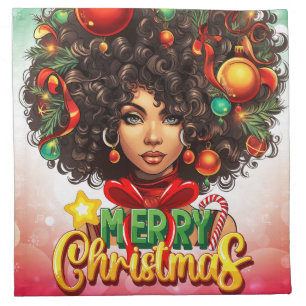 Merry Christmas Melanin Women Black Girl Magic Mrs Cloth Napkin