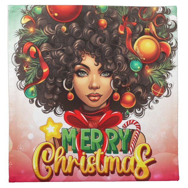 Merry Christmas Melanin Women Black Girl Magic Mrs Cloth Napkin (Front)