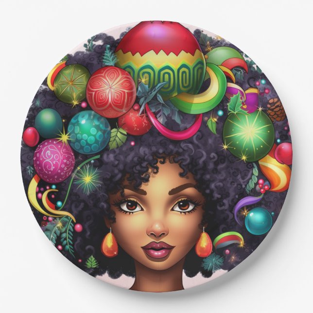 Merry Christmas Melanin Women Black Girl Magic Mrs Paper Plates (Front)