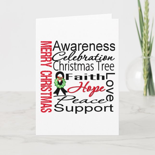 Merry Christmas Melanoma Ribbon Collage Holiday Card (Front)
