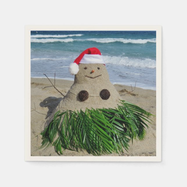 Merry Christmas Mele Kalikimaka Sandman Snowman Paper Napkins (Front)