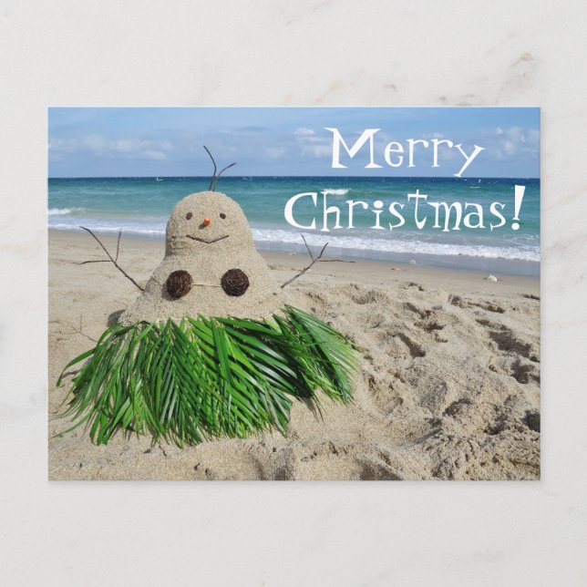 Merry Christmas/ Mele Kalikimaka Snowman Sandman Holiday Postcard (Front)