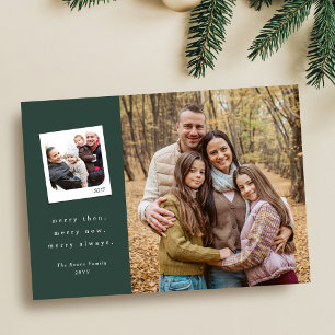 Merry Christmas memories three photo green Holiday Card