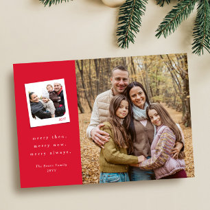 Merry Christmas memories three photo red Holiday Card