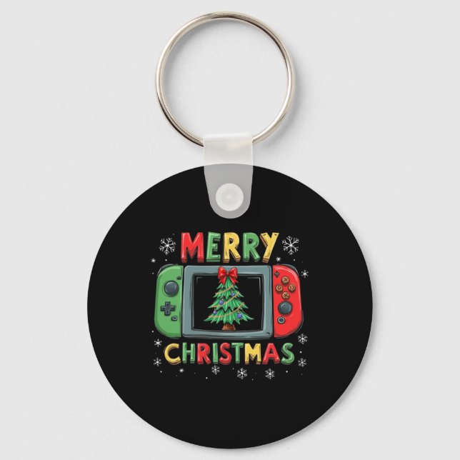 Merry Christmas Men Boys Kids Gaming Gamer Xmas Fu Keychain (Front)