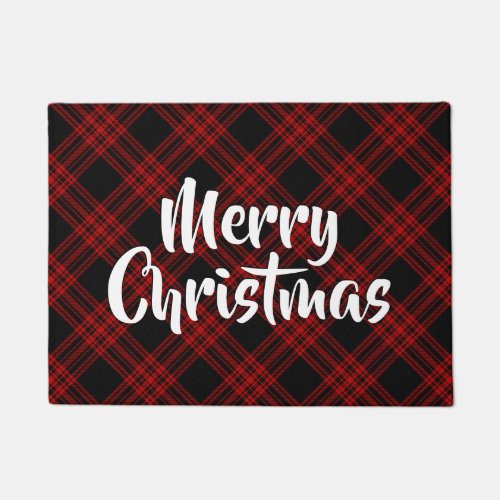 Merry Christmas Menzies Hunting Plaid Doormat