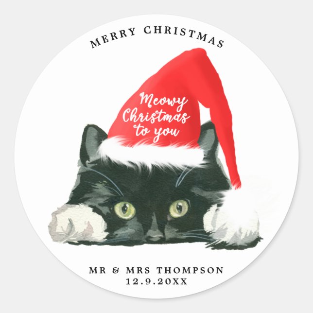 merry christmas meowy christmas cat sticker (Front)