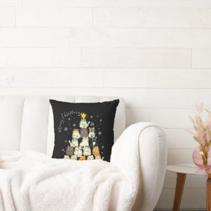 Merry Christmas Meowy Christmas Cat Tree Throw Pillow