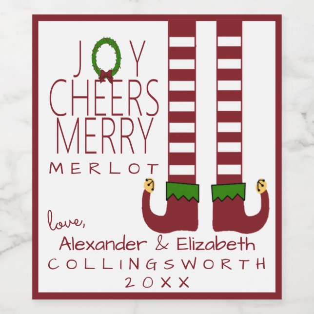 Merry Christmas Merlot Wine Label Personalize (Single Label)