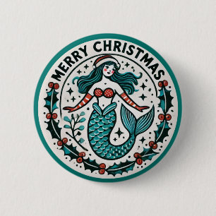 Merry Christmas Mermaid                            Button