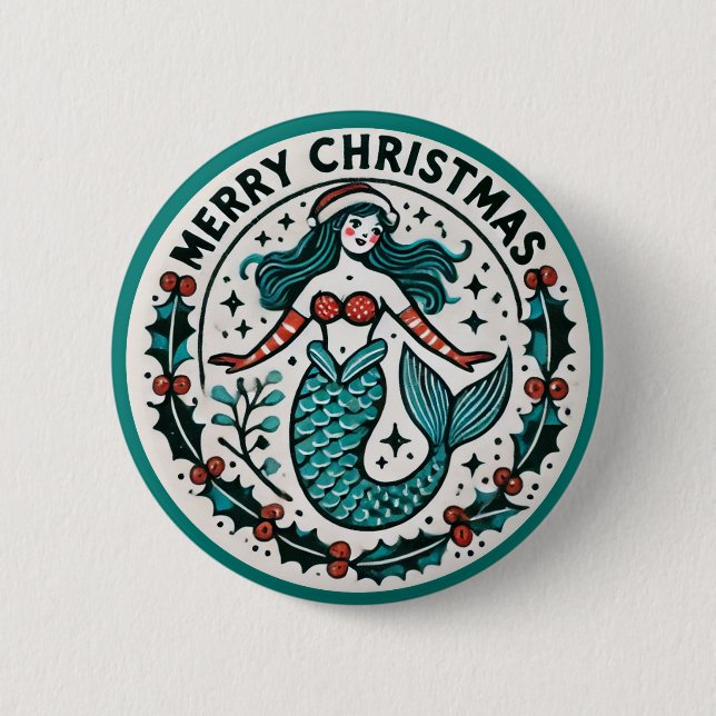 Merry Christmas Mermaid                            Button (Front)