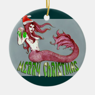 Merry Christmas Mermaid Ornament