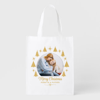 Merry Christmas Merry As A Mother White Gold Photo Grocery Bag