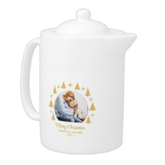 Merry Christmas Merry As A Mother White Gold Photo Teapot