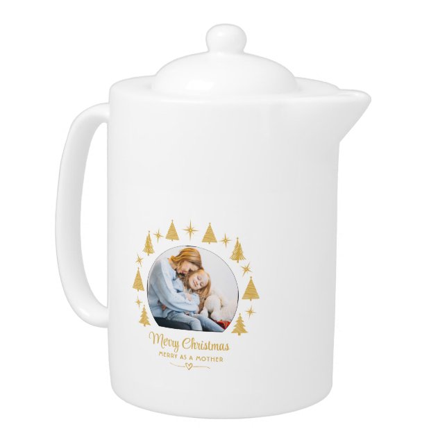 Merry Christmas Merry As A Mother White Gold Photo Teapot (Left)