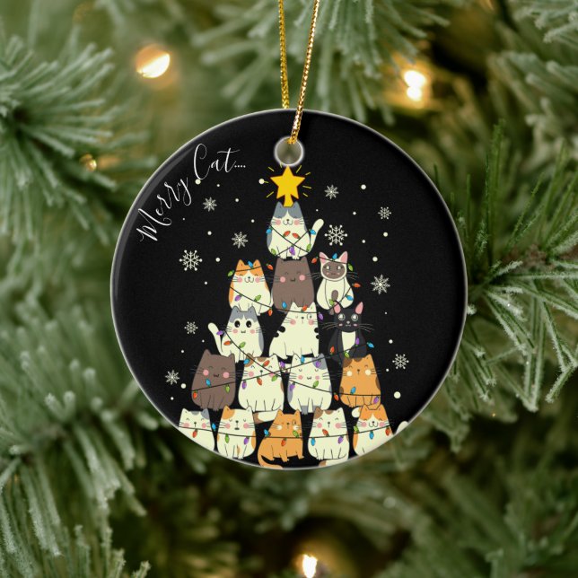 Merry Christmas Merry Cat-Mas Cat Tree Ceramic Ornament (Tree)