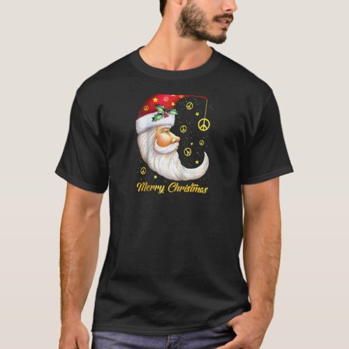 Merry Christmas Merry Xmas Santa Moon Peace Sign C T_Shirt