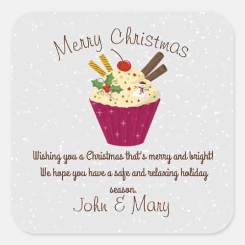 merry christmas message add names muffin square sticker