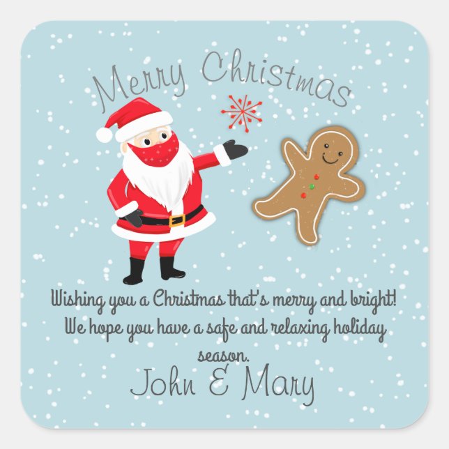 merry christmas message add names santa ginger square sticker (Front)