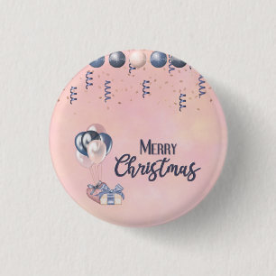 Merry Christmas Message Baubles, Gifts & Balloons Button
