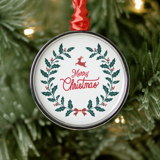 Merry Christmas Metal Ornament (Tree)
