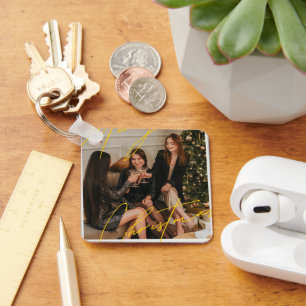 Merry Christmas Metal Square Keychain, 2.25" x 2.2 Keychain
