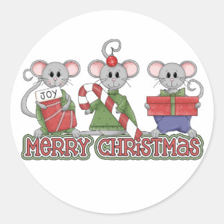 Merry Christmas Mice Classic Round Sticker