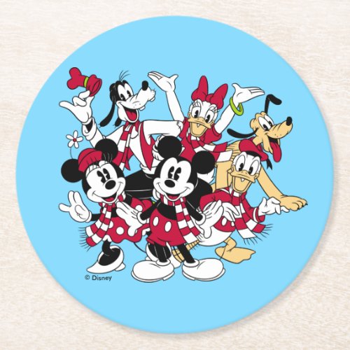 Merry Christmas  Mickey  Friends Joyful Holiday Round Paper Coaster