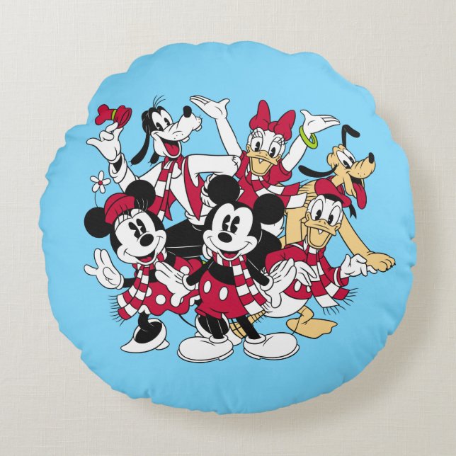 Merry Christmas | Mickey & Friends Joyful Holiday Round Pillow (Front)