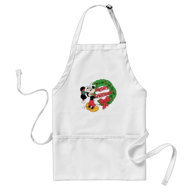 Merry Christmas | Mickey Mouse Holiday Wreath Adult Apron (Front)