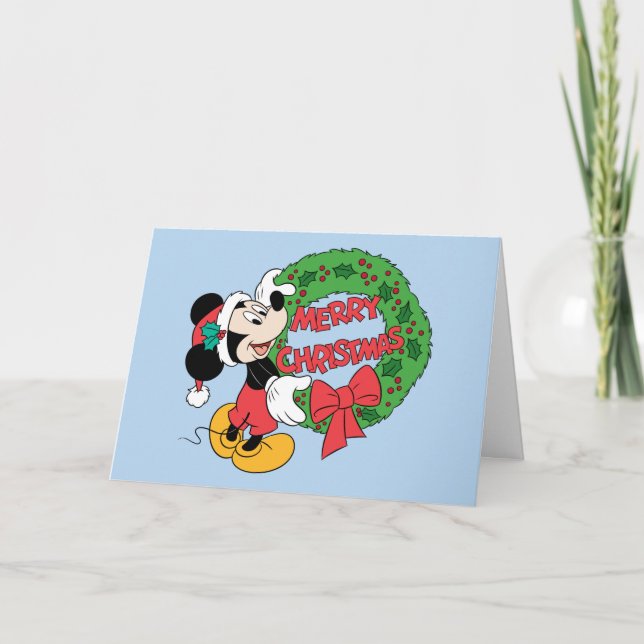 Merry Christmas | Mickey Mouse Holiday Wreath Card (Front)