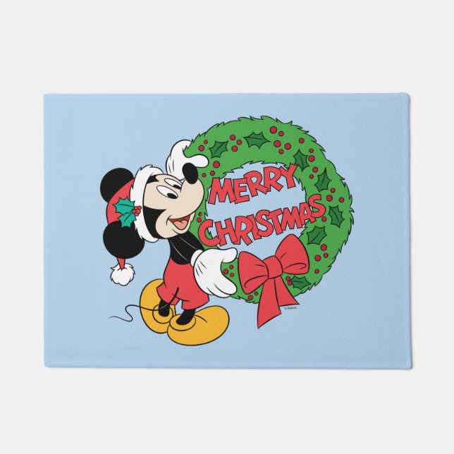 Merry Christmas | Mickey Mouse Holiday Wreath Doormat (Front)