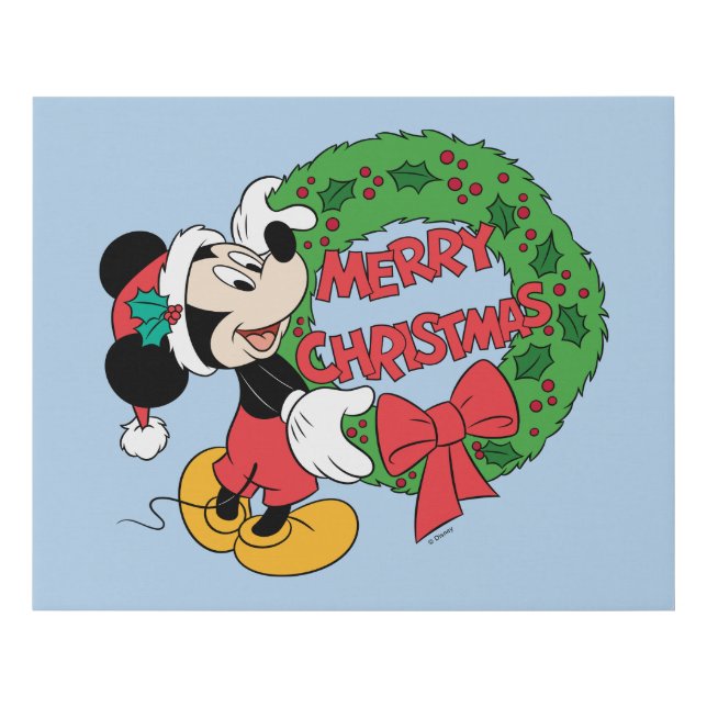 Merry Christmas | Mickey Mouse Holiday Wreath Faux Canvas Print (Front)