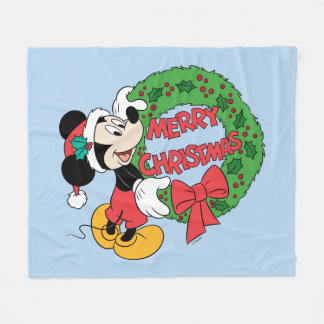 Merry Christmas | Mickey Mouse Holiday Wreath Fleece Blanket
