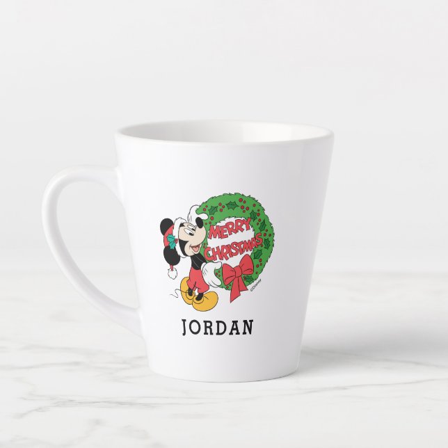 Merry Christmas | Mickey Mouse Holiday Wreath Latte Mug (Left)
