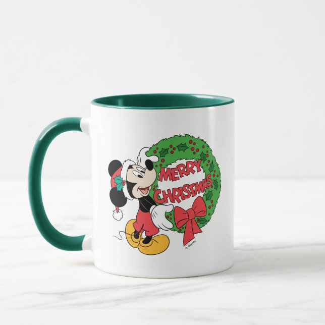Merry Christmas | Mickey Mouse Holiday Wreath Mug (Left)