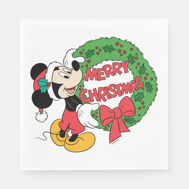 Merry Christmas | Mickey Mouse Holiday Wreath Napkins (Front)