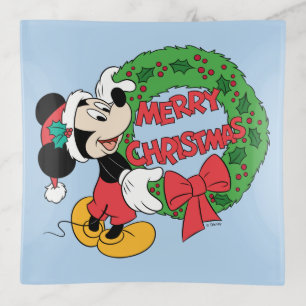 Merry Christmas Mickey Mouse Holiday Wreath Trinket Tray