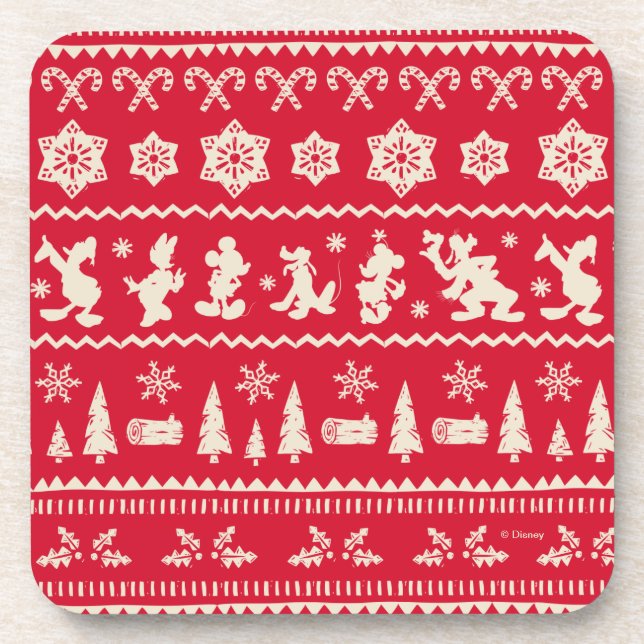 Merry Christmas | Mickey Mouse Snowflake Pattern Beverage Coaster (Front)