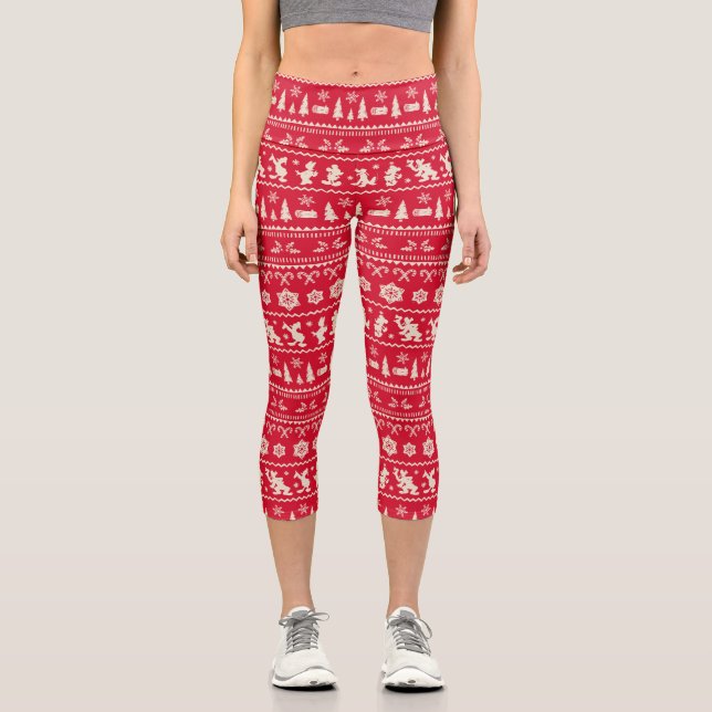 Merry Christmas | Mickey Mouse Snowflake Pattern Capri Leggings (Front)