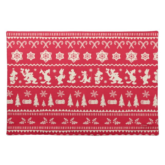 Merry Christmas | Mickey Mouse Snowflake Pattern Cloth Placemat (Front)