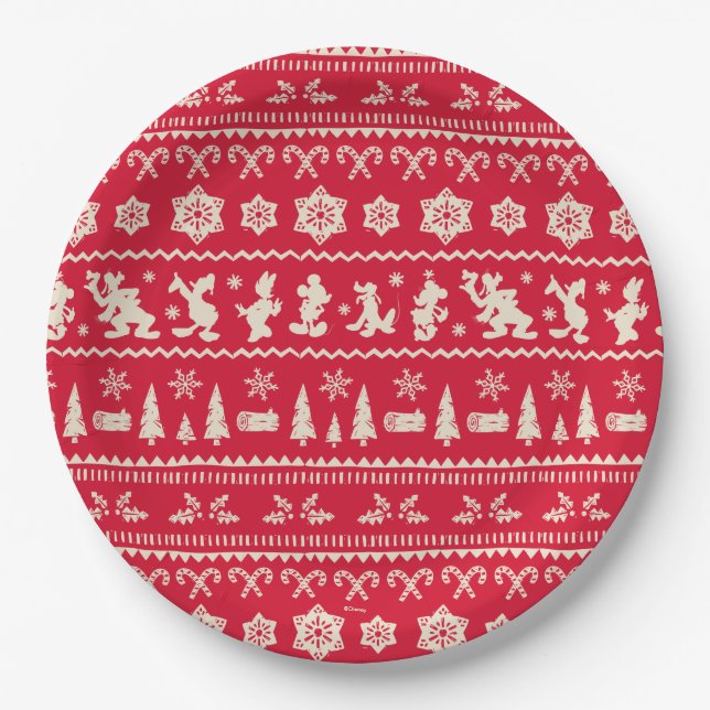 Merry Christmas | Mickey Mouse Snowflake Pattern Paper Plates (Front)