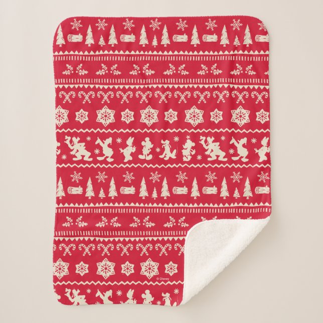 Merry Christmas | Mickey Mouse Snowflake Pattern Sherpa Blanket (Front)