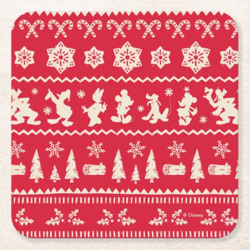 Merry Christmas  Mickey Mouse Snowflake Pattern Square Paper Coaster