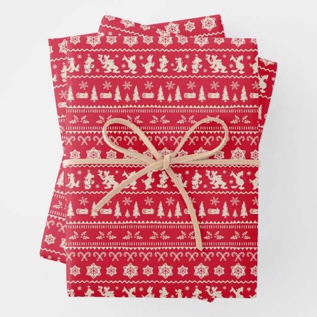 Merry Christmas | Mickey Mouse Snowflake Pattern Wrapping Paper Sheets (In situ)