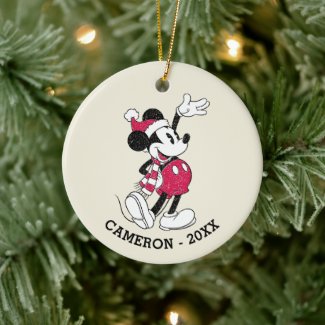 Merry Christmas | Mickey Mouse Vintage Santa Claus Ceramic Ornament