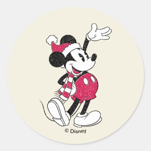 Merry Christmas  Mickey Mouse Vintage Santa Claus Classic Round Sticker