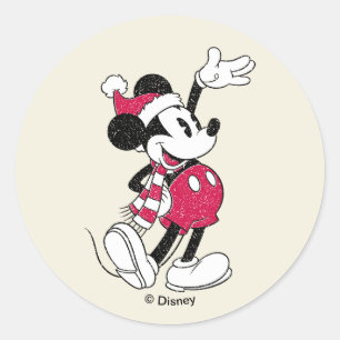 Merry Christmas Mickey Mouse Vintage Santa Claus Classic Round Sticker