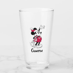 Merry Christmas Mickey Mouse Vintage Santa Claus Glass