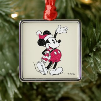 Merry Christmas | Mickey Mouse Vintage Santa Claus Metal Ornament